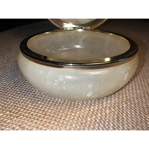 Vintage Genuine Alabaster Hand Carved Trinket Jewelry Box Floral Hinged Lid - Picture 5 of 10